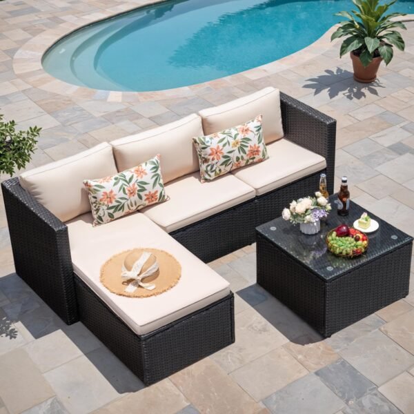 3 Piece Patio Furniture Set Outdoor Wicker Rattan Sectional Sofa