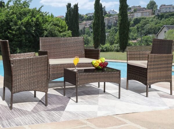 Patio Furniture 4 Pieces Conversation Sets Outdoor Wicker Rattan Chairs - Image 7