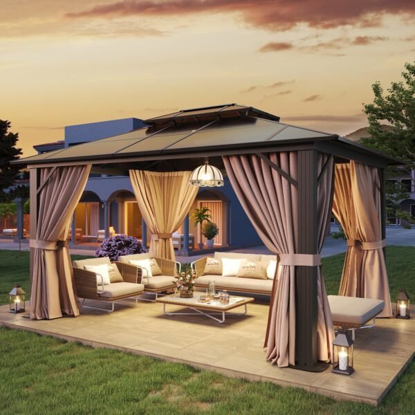 10'x12' Hardtop Gazebo, Aluminum Frame Permanent Pavilion