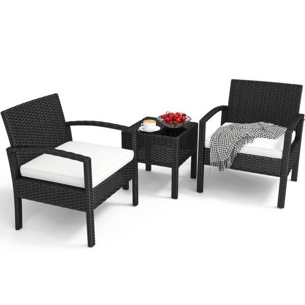 3-Piece Outdoor Patio Furniture Wicker Bistro Set, All-Weather Rattan Conversation Chairs - Image 3