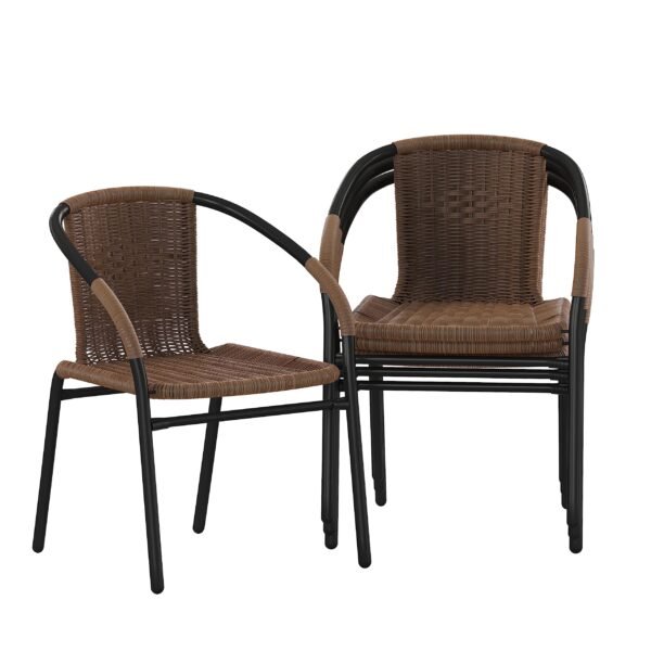 Lila Modern Rattan Indoor/Outdoor Stackable Dining Chairs, Stacking Rattan Bistro Chairs