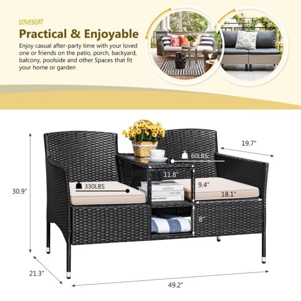 Outdoor Patio Loveseat Modern Rattan 2-Seat Patio Conversation Set - Image 2