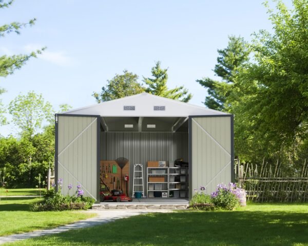 Outdoor Storage Shed 10 x 10 ft. Utility Tool Shed Metal Storage Garden Shed - Image 6