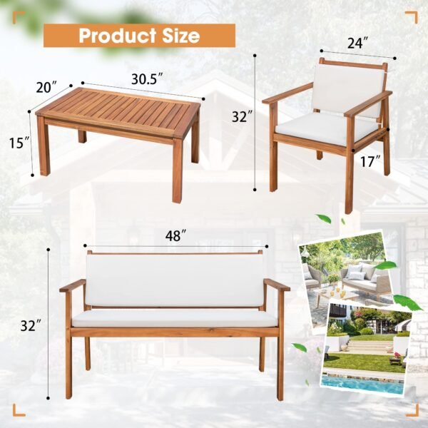 Patio Furniture 4 Piece Acacia Wood Outdoor Conversation Sofa Set - Image 2