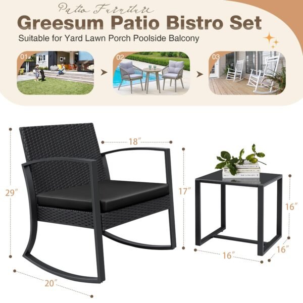 3 Pieces Outdoor Furniture Set Patio Bistro Rocking Chairs - Image 5