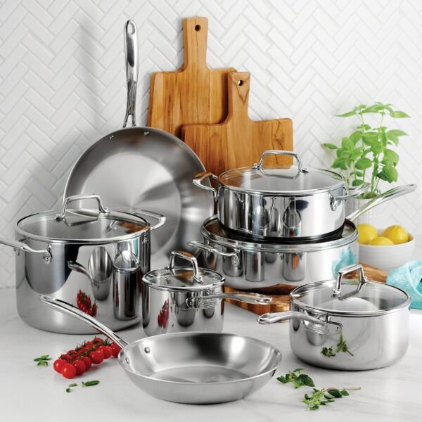 Stainless Steel Tri-Ply Clad 12-Piece Cookware Set, Glass Lids, 80116/1012DS - Image 9