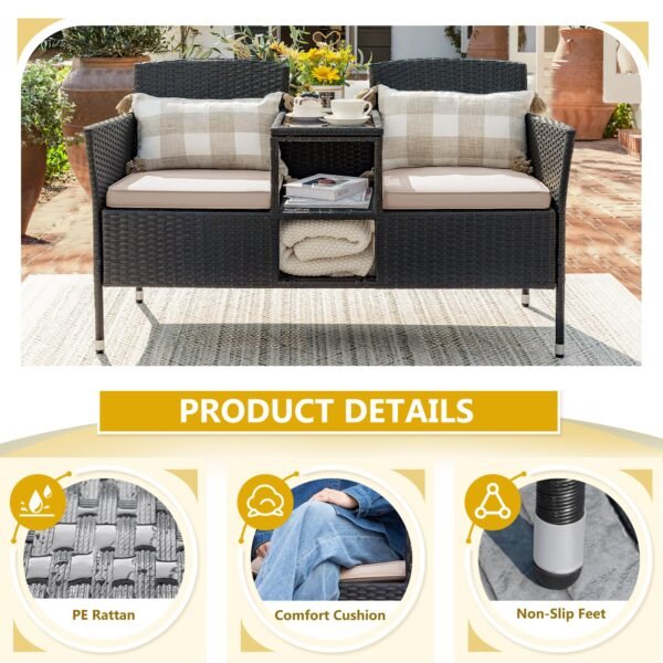 Outdoor Patio Loveseat Modern Rattan 2-Seat Patio Conversation Set - Image 4