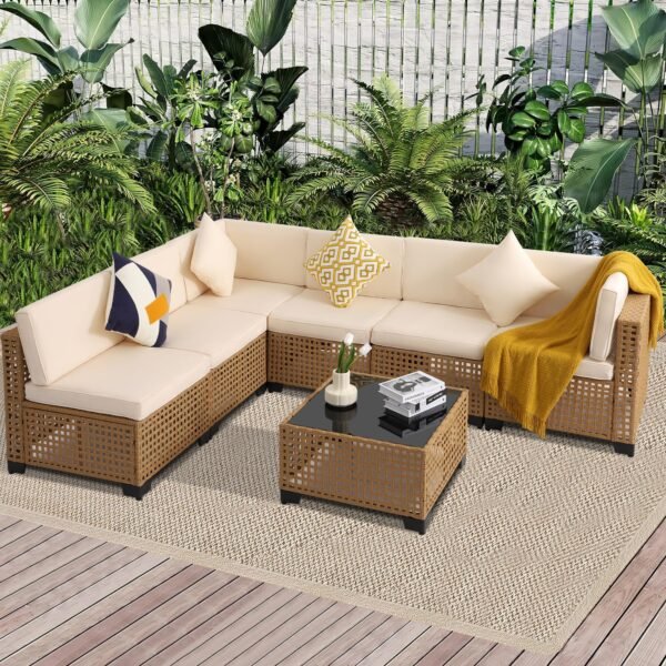 7 Piece Outdoor Patio Furniture Set, Outdoor Sectional Furniture