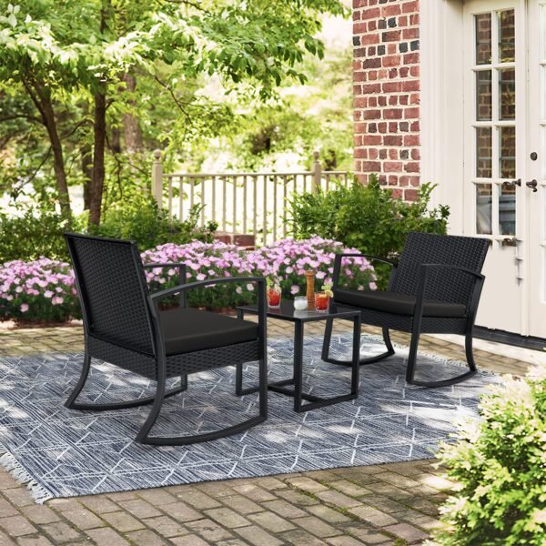 3 Pieces Outdoor Furniture Set Patio Bistro Rocking Chairs - Image 6