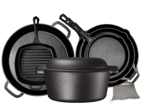 Pre Seasoned Kitchen Utensils Set Durable Cast Iron 8 Pc Bundle Pots And Pans Set