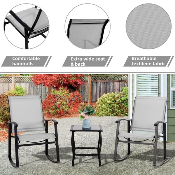 3 Piece Outdoor Rocking Bistro Set, Textilene Fabric Small Patio Furniture Set - Image 7