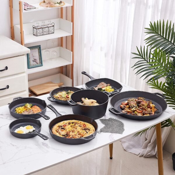 Pre Seasoned Kitchen Utensils Set Durable Cast Iron 8 Pc Bundle Pots And Pans Set - Image 8