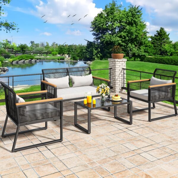 4-Piece Patio Furniture Wicker Outdoor Bistro Set - Black - Image 7