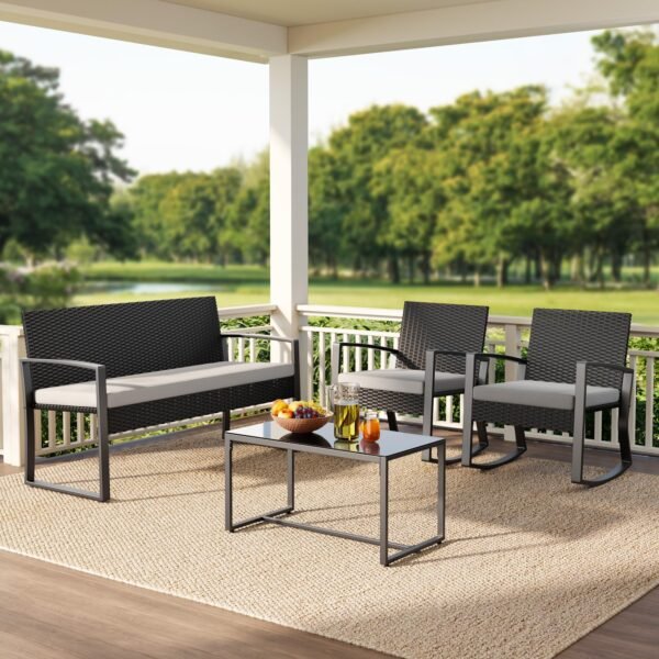 4 Piece Outdoor Patio Furniture Set, Wicker Patio Furniture - Image 2