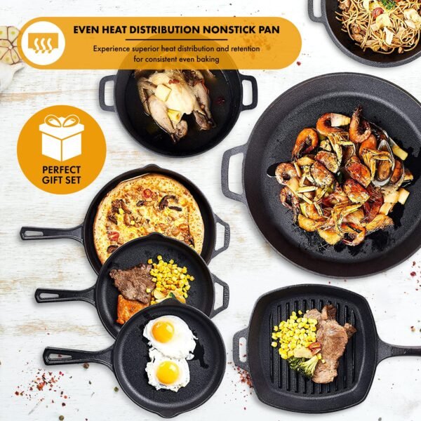 Pre Seasoned Kitchen Utensils Set Durable Cast Iron 8 Pc Bundle Pots And Pans Set - Image 9