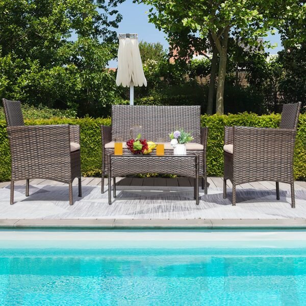 Patio Furniture 4 Pieces Conversation Sets Outdoor Wicker Rattan Chairs - Image 6