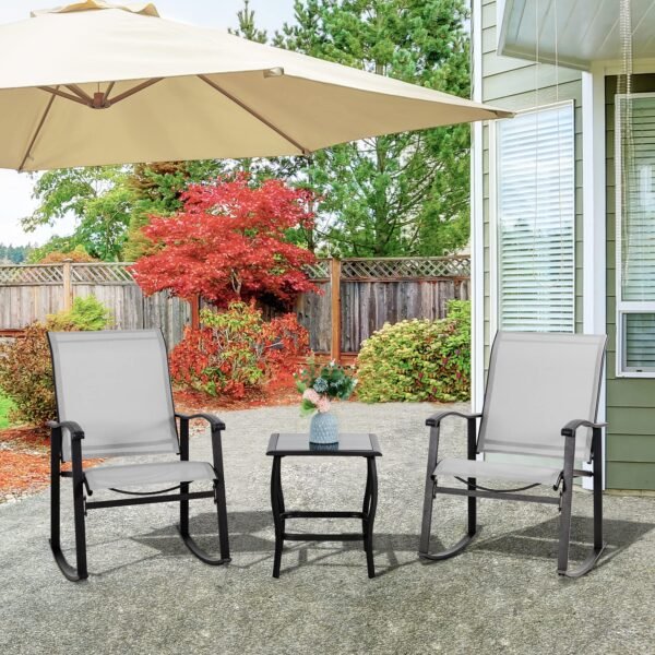 3 Piece Outdoor Rocking Bistro Set, Textilene Fabric Small Patio Furniture Set - Image 2