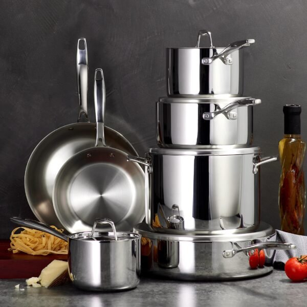 80116/249DS Gourmet Stainless Steel Induction-Ready Tri-Ply Clad 12-Piece Cookware Set - Image 9