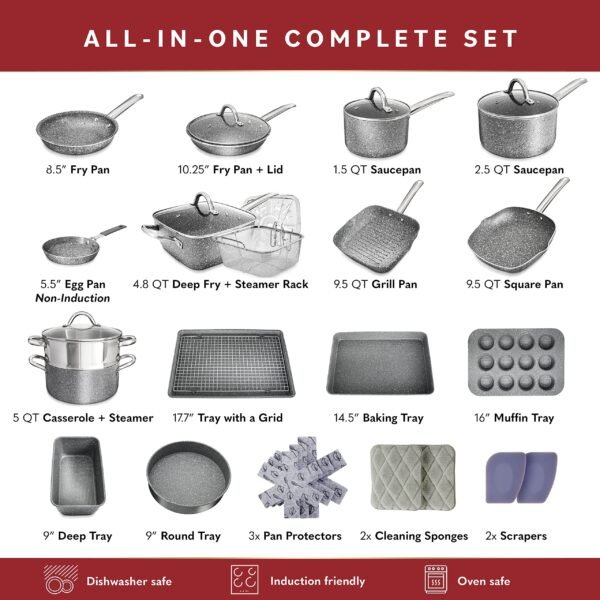 23 Pcs Pots and Pans Set Non Stick - Induction Compatible Kitchen Cookware Sets + Bakeware Sets - Image 7