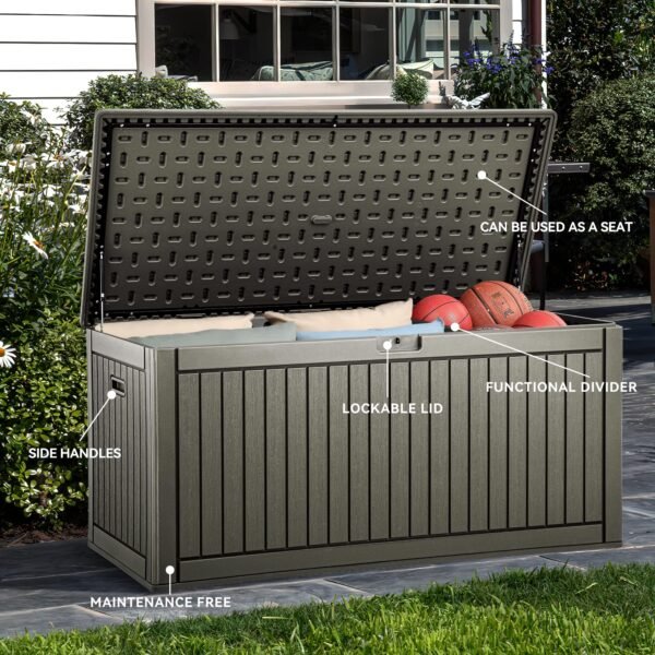 260 Gallon Extra Large Deck Box, Double-Wall Resin Outdoor Storage Box - Image 7