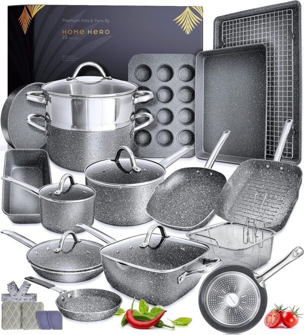 23 Pcs Pots and Pans Set Non Stick - Induction Compatible Kitchen Cookware Sets + Bakeware Sets