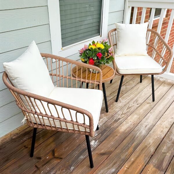 3 Pieces Outdoor Wicker Patio Conversation Bistro Set, All-Weather Rattan Patio Furniture Set