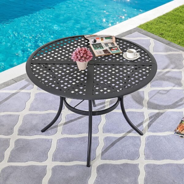 42.1" Outdoor Round Cast Wrought Iron Patio Metal Dining Table - Image 6