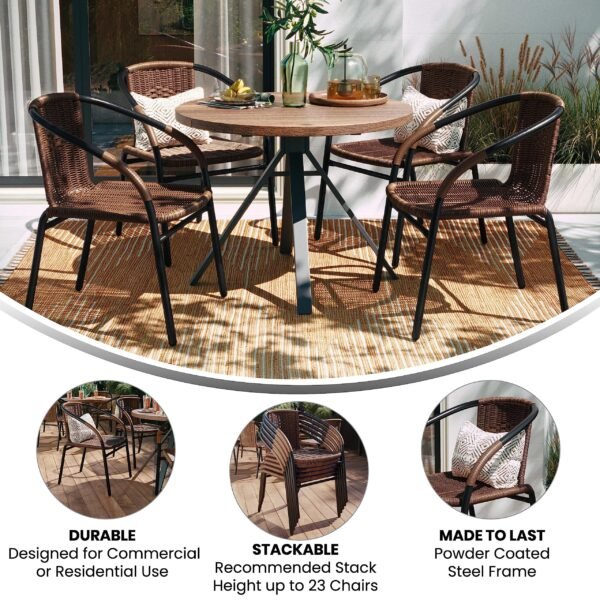 Lila Modern Rattan Indoor/Outdoor Stackable Dining Chairs, Stacking Rattan Bistro Chairs - Image 14