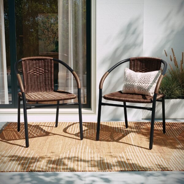 Lila Modern Rattan Indoor/Outdoor Stackable Dining Chairs, Stacking Rattan Bistro Chairs - Image 10