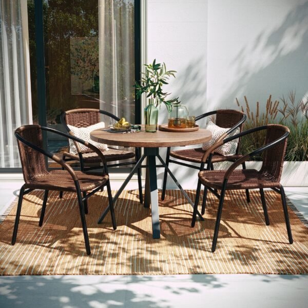 Lila Modern Rattan Indoor/Outdoor Stackable Dining Chairs, Stacking Rattan Bistro Chairs - Image 15