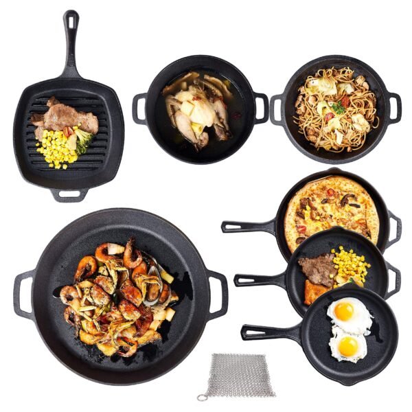 Pre Seasoned Kitchen Utensils Set Durable Cast Iron 8 Pc Bundle Pots And Pans Set - Image 5